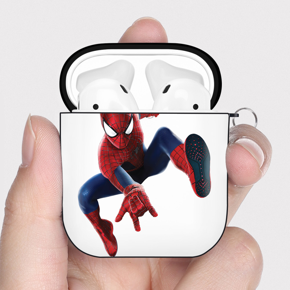 （画像用） Spider Man スパイダーマン AirPods 第2世代保護ケース ハードシェル ブラック 耐衝撃・防指紋・カラビナ付き
