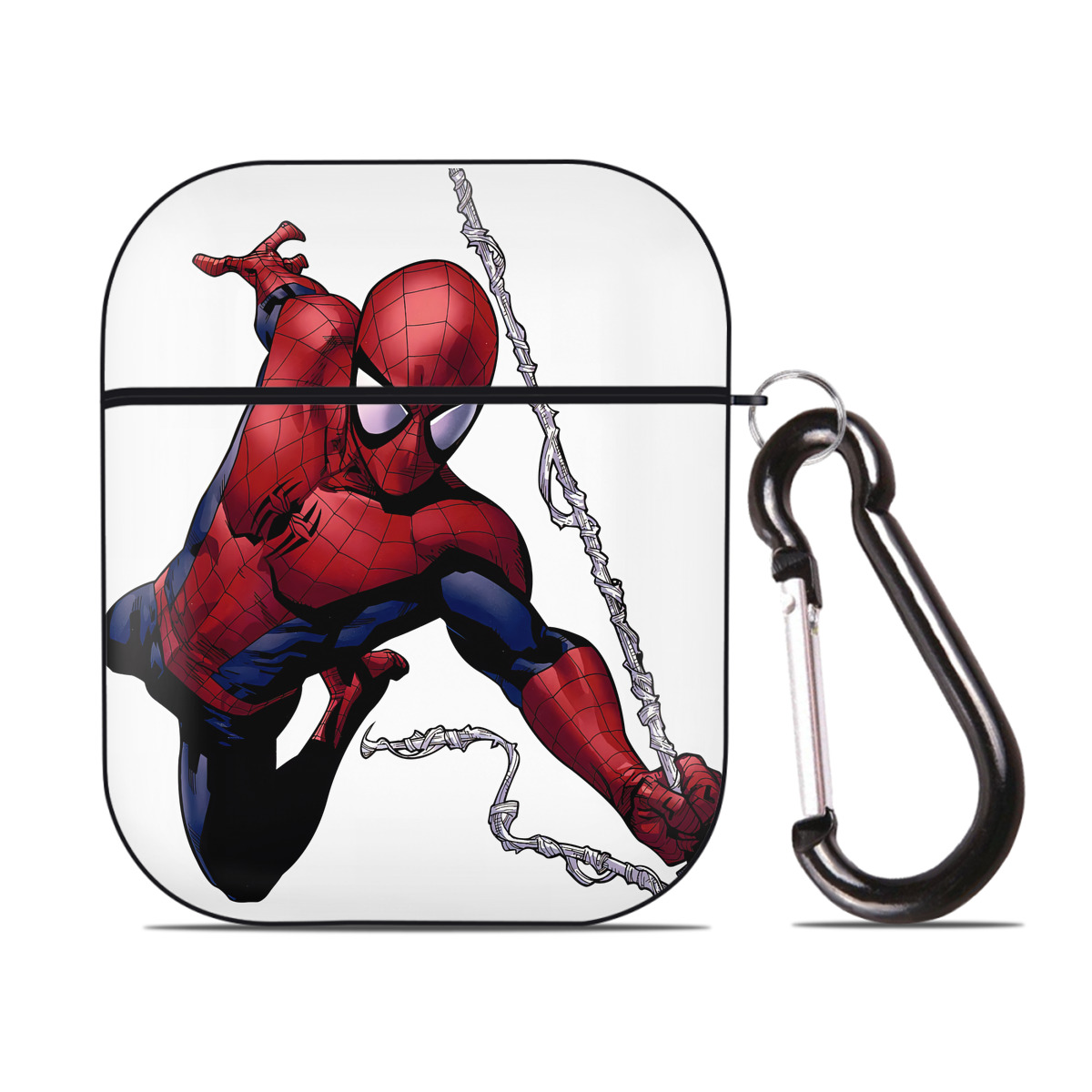 （画像用） Spider Man スパイダーマン AirPods 第2世代保護ケース ハードシェル ブラック 耐衝撃・防指紋・カラビナ付き