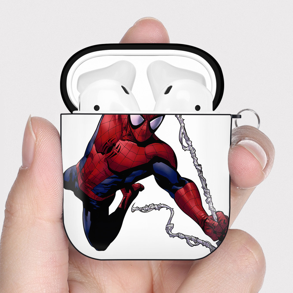 （画像用） Spider Man スパイダーマン AirPods 第2世代保護ケース ハードシェル ブラック 耐衝撃・防指紋・カラビナ付き