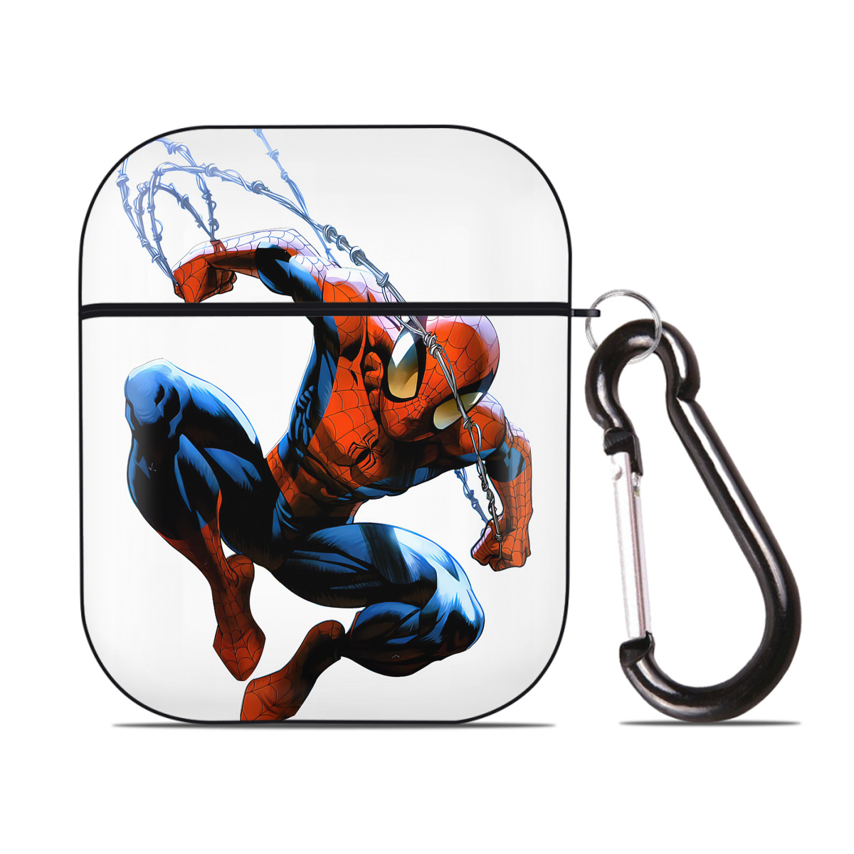 （画像用） Spider Man スパイダーマン AirPods 第2世代保護ケース ハードシェル ブラック 耐衝撃・防指紋・カラビナ付き