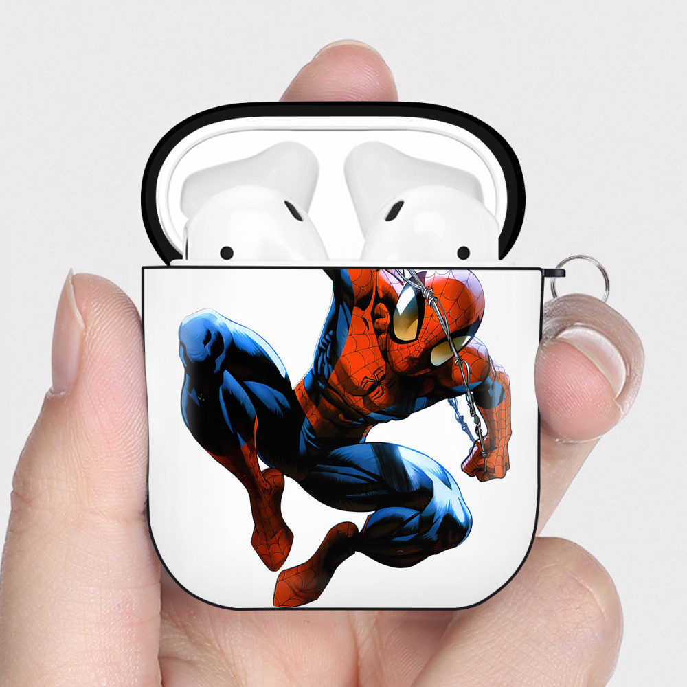 （画像用） Spider Man スパイダーマン AirPods 第2世代保護ケース ハードシェル ブラック 耐衝撃・防指紋・カラビナ付き
