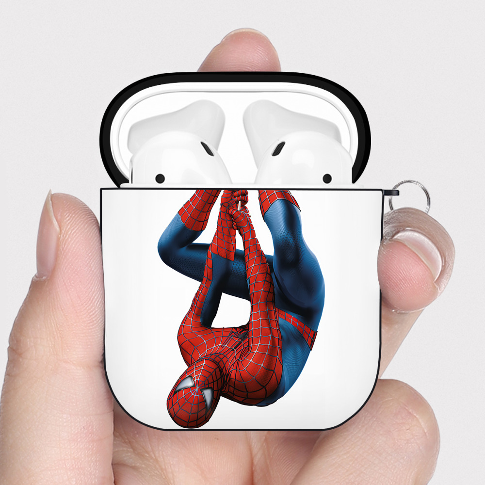 （画像用） Spider Man スパイダーマン AirPods 第2世代保護ケース ハードシェル ブラック 耐衝撃・防指紋・カラビナ付き