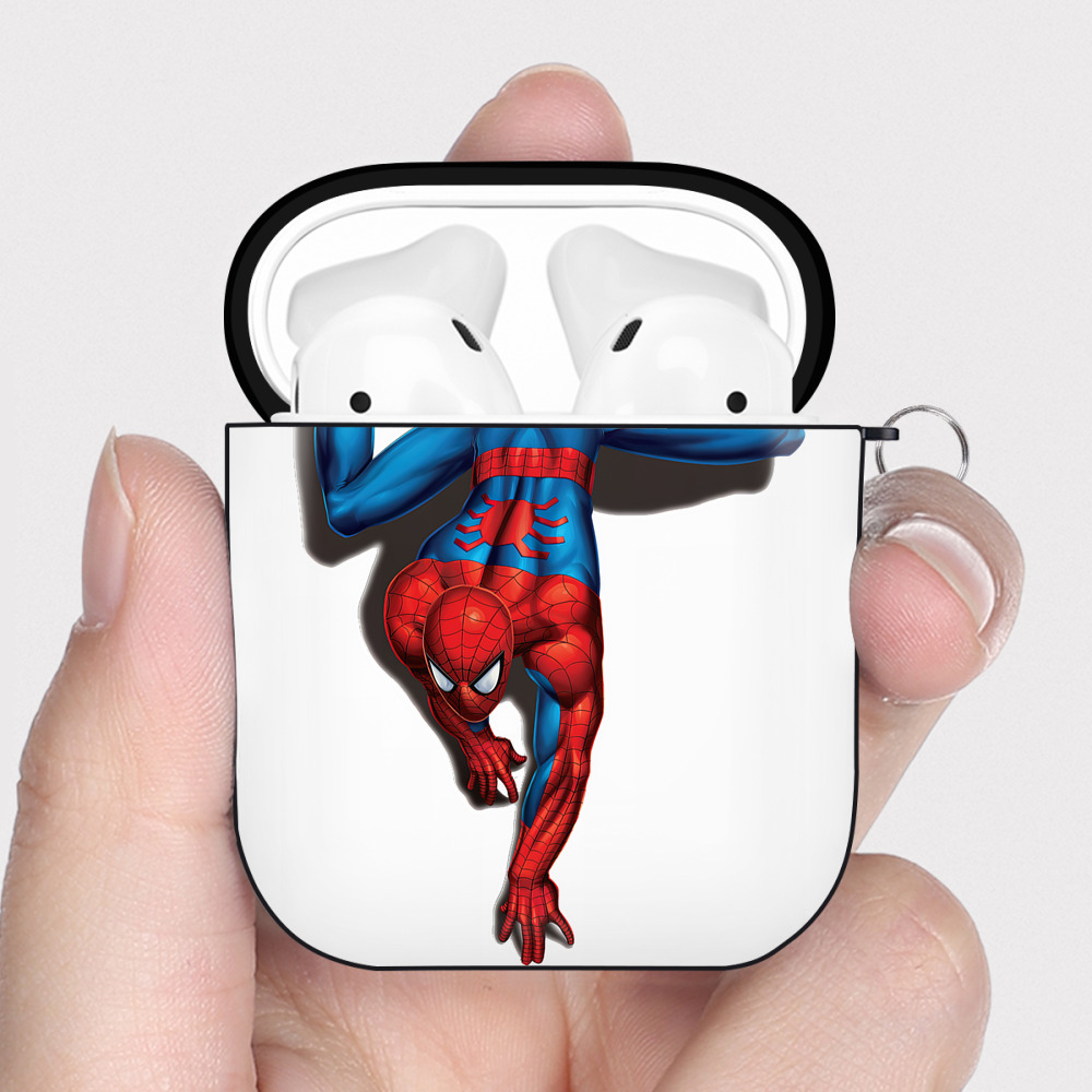 （画像用） Spider Man スパイダーマン AirPods 第2世代保護ケース ハードシェル ブラック 耐衝撃・防指紋・カラビナ付き