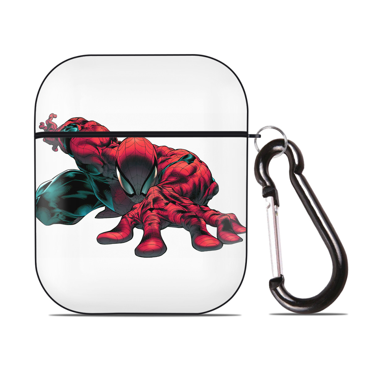 （画像用） Spider Man スパイダーマン AirPods 第2世代保護ケース ハードシェル ブラック 耐衝撃・防指紋・カラビナ付き