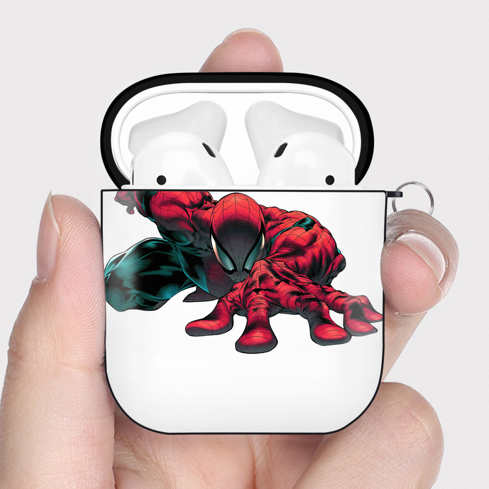 （画像用） Spider Man スパイダーマン AirPods 第2世代保護ケース ハードシェル ブラック 耐衝撃・防指紋・カラビナ付き