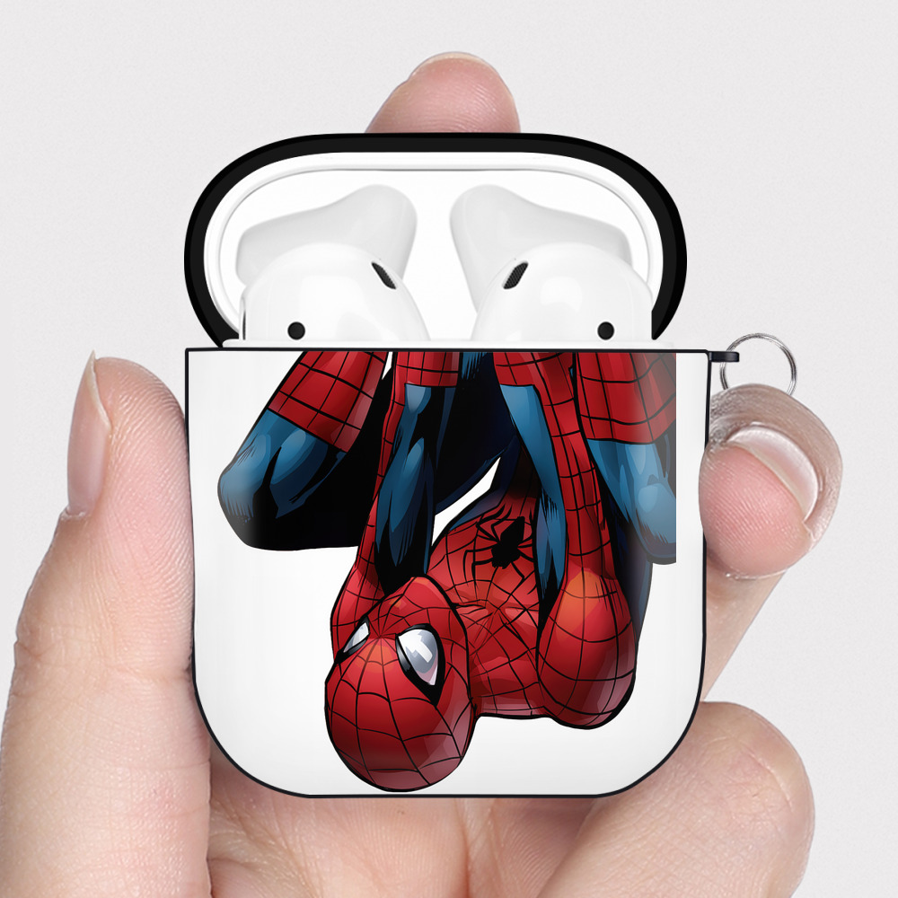 （画像用） Spider Man スパイダーマン AirPods 第2世代保護ケース ハードシェル ブラック 耐衝撃・防指紋・カラビナ付き