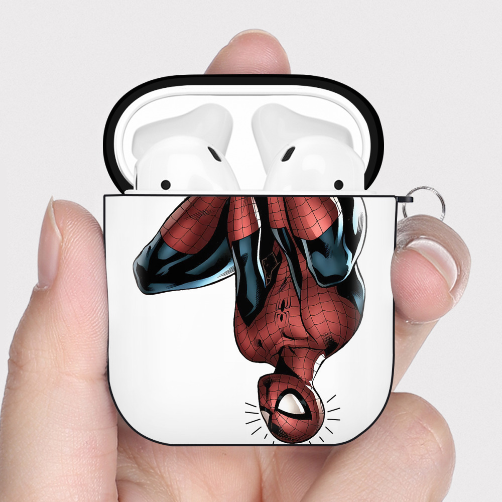 （画像用） Spider Man スパイダーマン AirPods 第2世代保護ケース ハードシェル ブラック 耐衝撃・防指紋・カラビナ付き