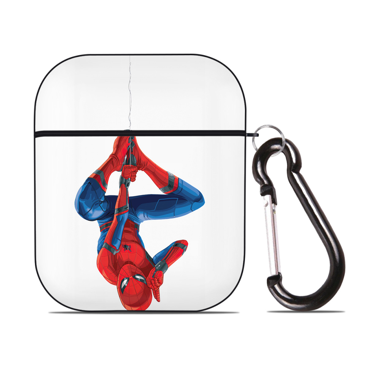 （画像用） Spider Man スパイダーマン AirPods 第2世代保護ケース ハードシェル ブラック 耐衝撃・防指紋・カラビナ付き