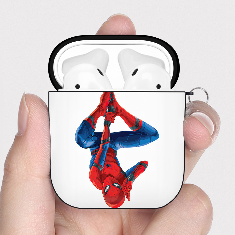 （画像用） Spider Man スパイダーマン AirPods 第2世代保護ケース ハードシェル ブラック 耐衝撃・防指紋・カラビナ付き
