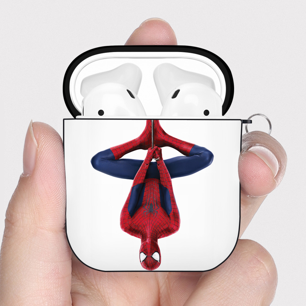 （画像用） Spider Man スパイダーマン AirPods 第2世代保護ケース ハードシェル ブラック 耐衝撃・防指紋・カラビナ付き