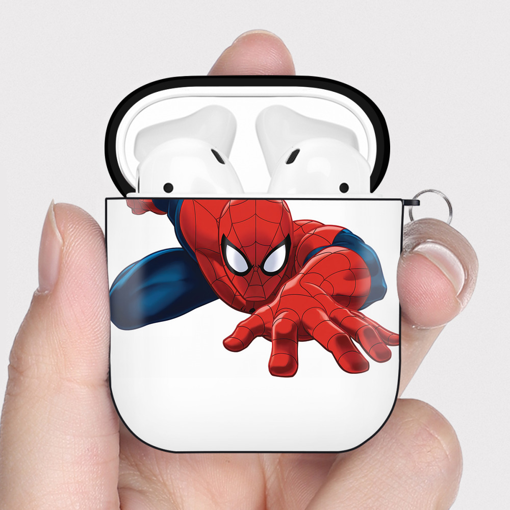 （画像用） Spider Man スパイダーマン AirPods 第2世代保護ケース ハードシェル ブラック 耐衝撃・防指紋・カラビナ付き