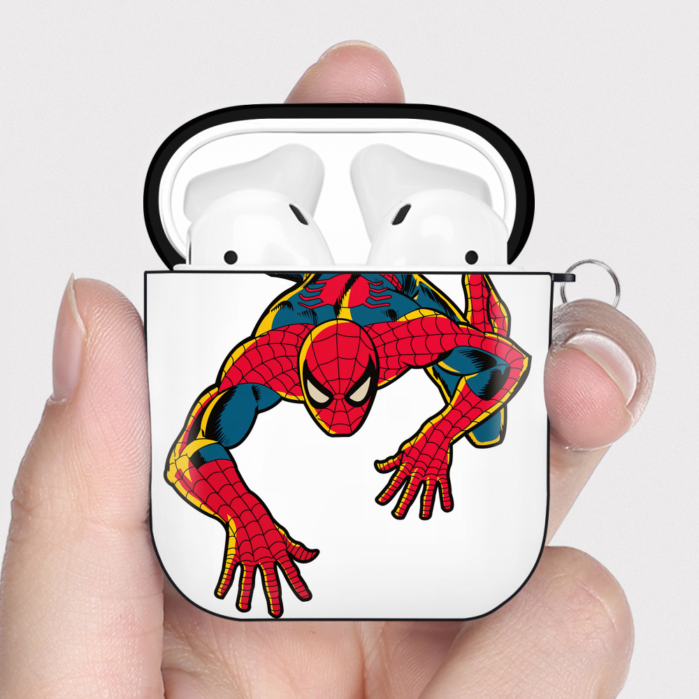 （画像用） Spider Man スパイダーマン AirPods 第2世代保護ケース ハードシェル ブラック 耐衝撃・防指紋・カラビナ付き