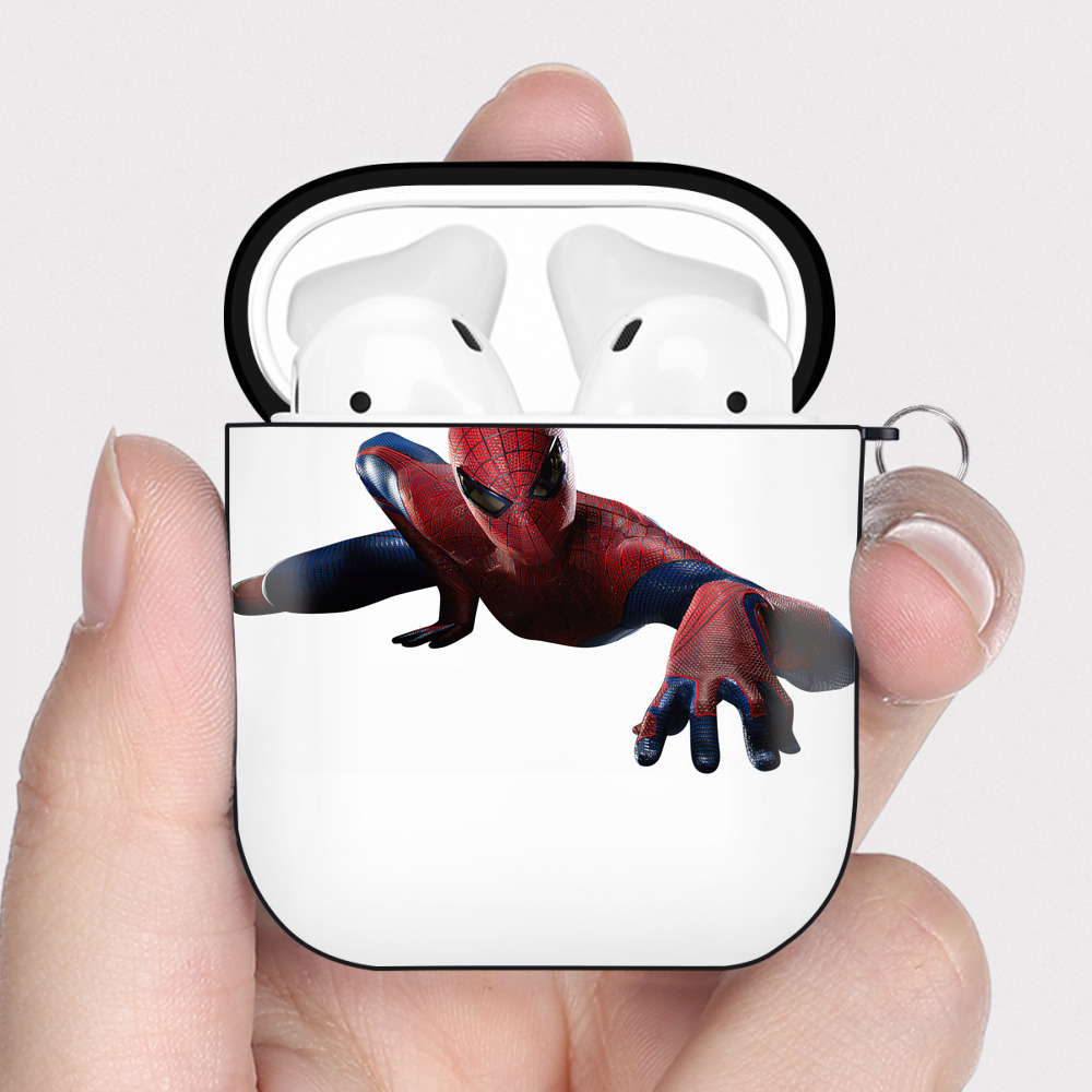 （画像用） Spider Man スパイダーマン AirPods 第2世代保護ケース ハードシェル ブラック 耐衝撃・防指紋・カラビナ付き