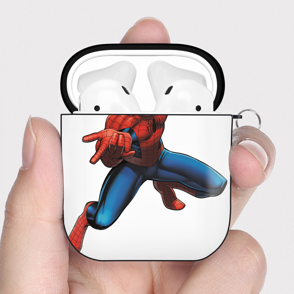 （画像用） Spider Man スパイダーマン AirPods 第2世代保護ケース ハードシェル ブラック 耐衝撃・防指紋・カラビナ付き