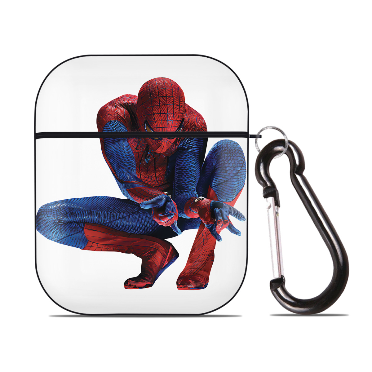 （画像用） Spider Man スパイダーマン AirPods 第2世代保護ケース ハードシェル ブラック 耐衝撃・防指紋・カラビナ付き