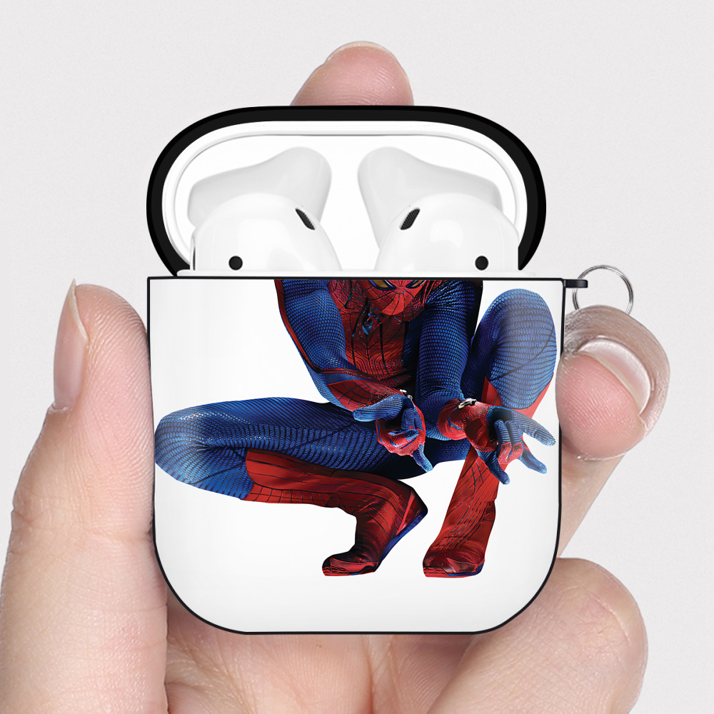 （画像用） Spider Man スパイダーマン AirPods 第2世代保護ケース ハードシェル ブラック 耐衝撃・防指紋・カラビナ付き