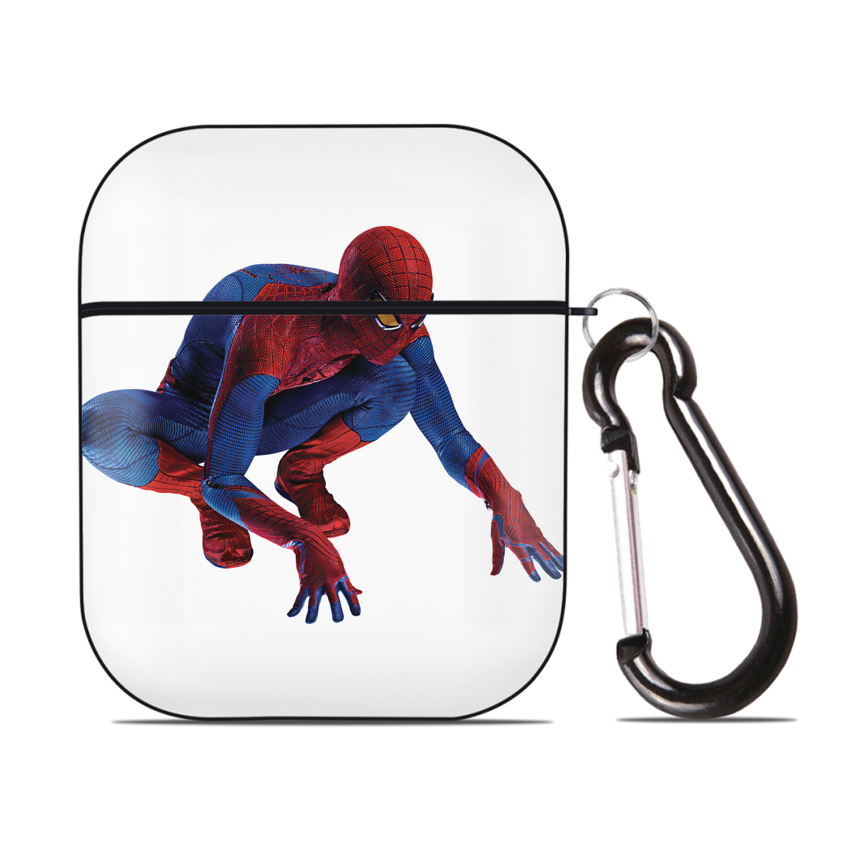 （画像用） Spider Man スパイダーマン AirPods 第2世代保護ケース ハードシェル ブラック 耐衝撃・防指紋・カラビナ付き