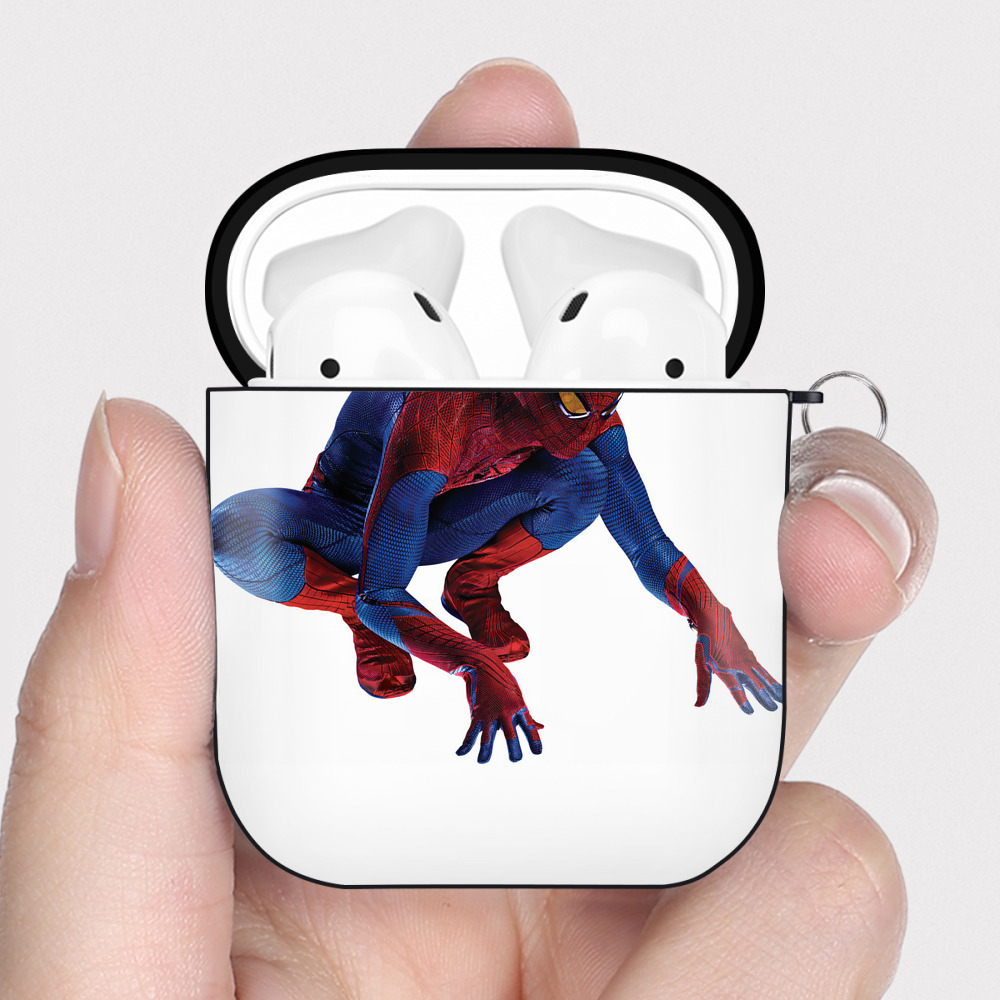 （画像用） Spider Man スパイダーマン AirPods 第2世代保護ケース ハードシェル ブラック 耐衝撃・防指紋・カラビナ付き