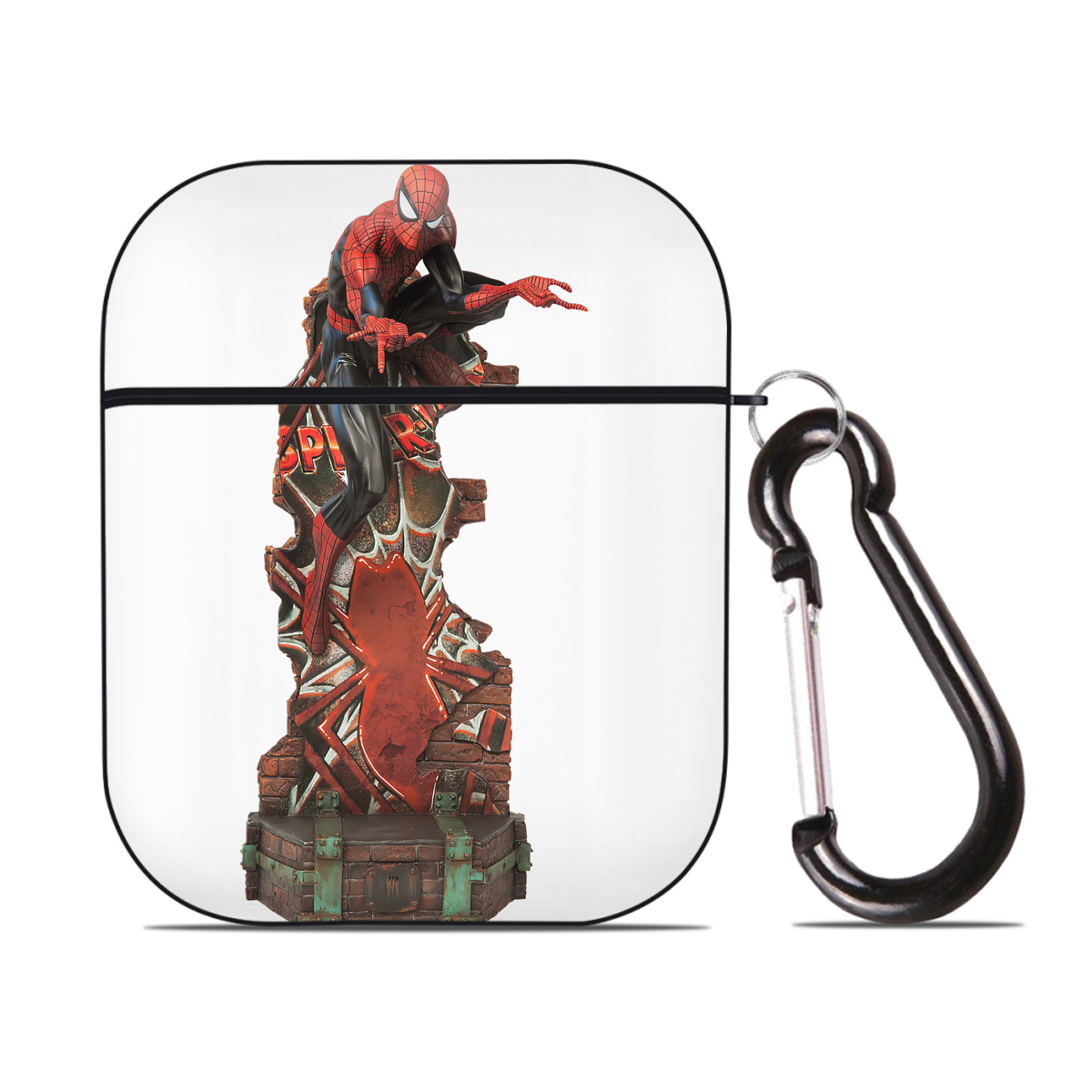 （画像用） Spider Man スパイダーマン AirPods 第2世代保護ケース ハードシェル ブラック 耐衝撃・防指紋・カラビナ付き