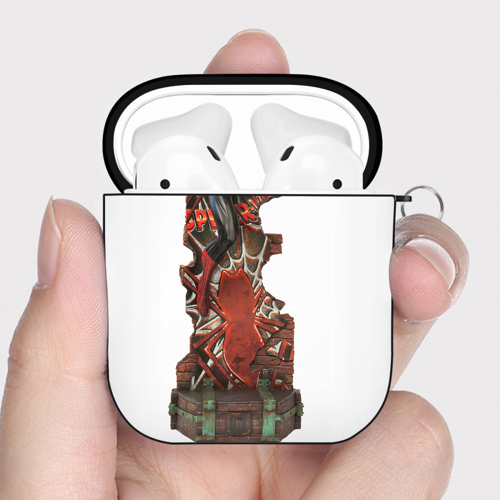 （画像用） Spider Man スパイダーマン AirPods 第2世代保護ケース ハードシェル ブラック 耐衝撃・防指紋・カラビナ付き