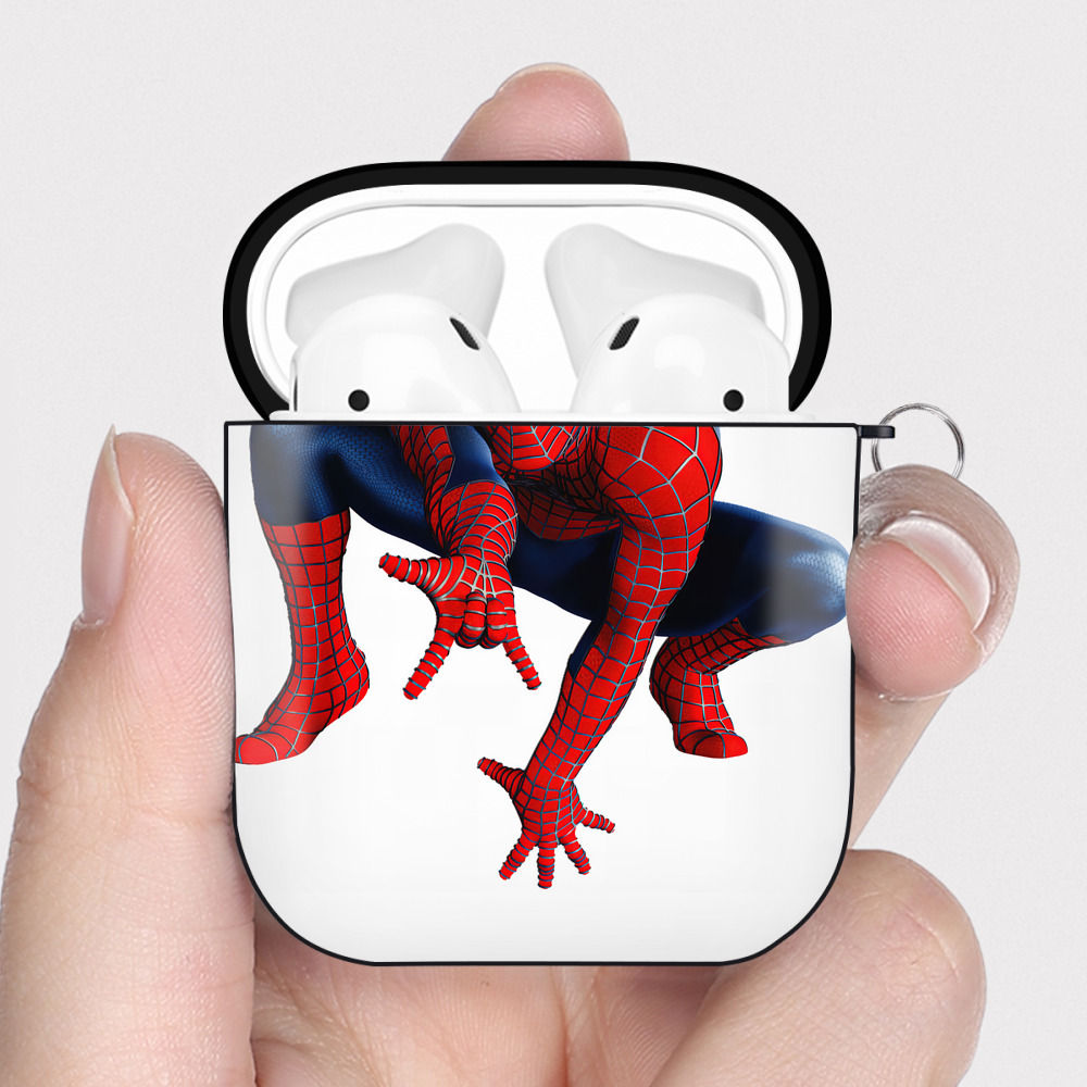 （画像用） Spider Man スパイダーマン AirPods 第2世代保護ケース ハードシェル ブラック 耐衝撃・防指紋・カラビナ付き