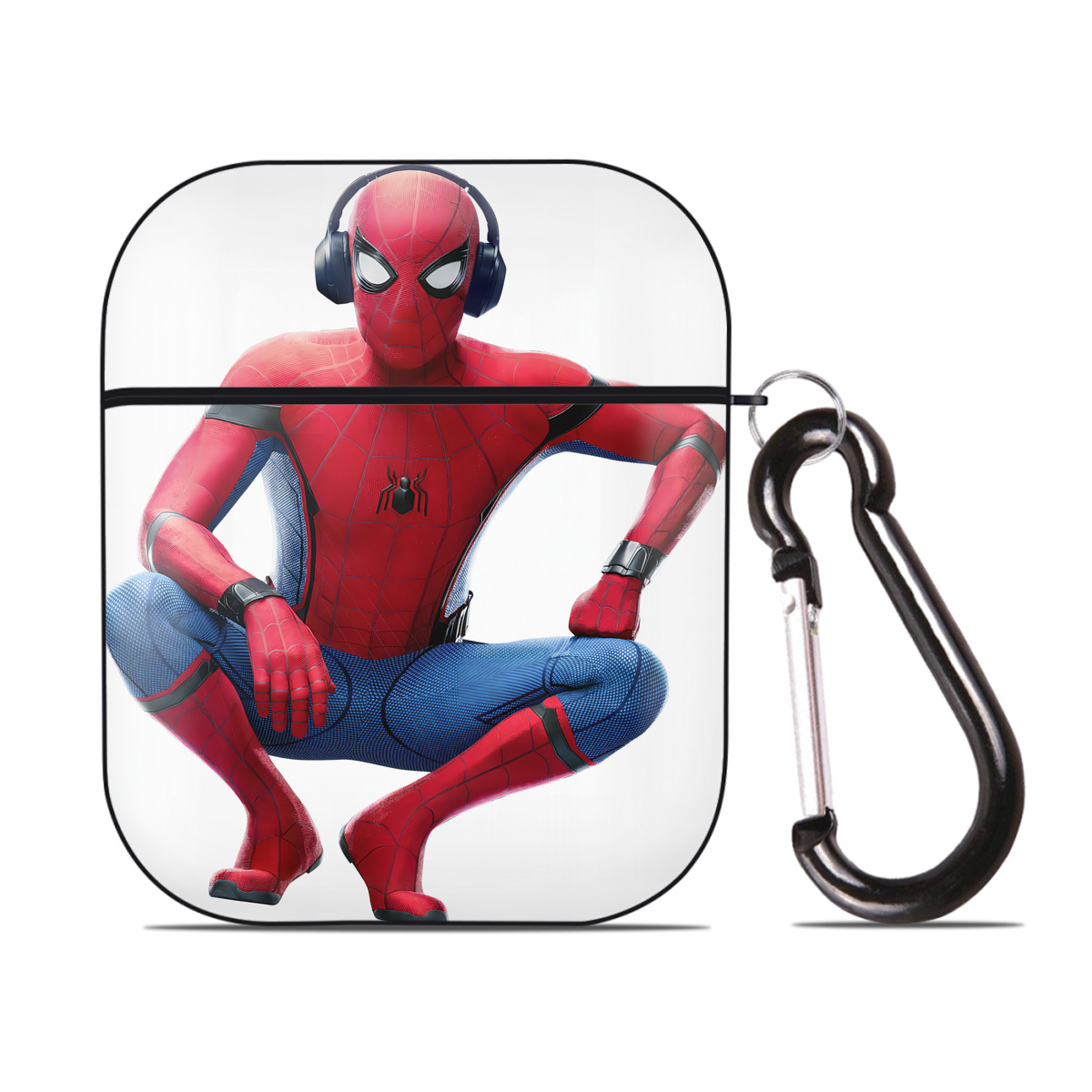 （画像用） Spider Man スパイダーマン AirPods 第2世代保護ケース ハードシェル ブラック 耐衝撃・防指紋・カラビナ付き