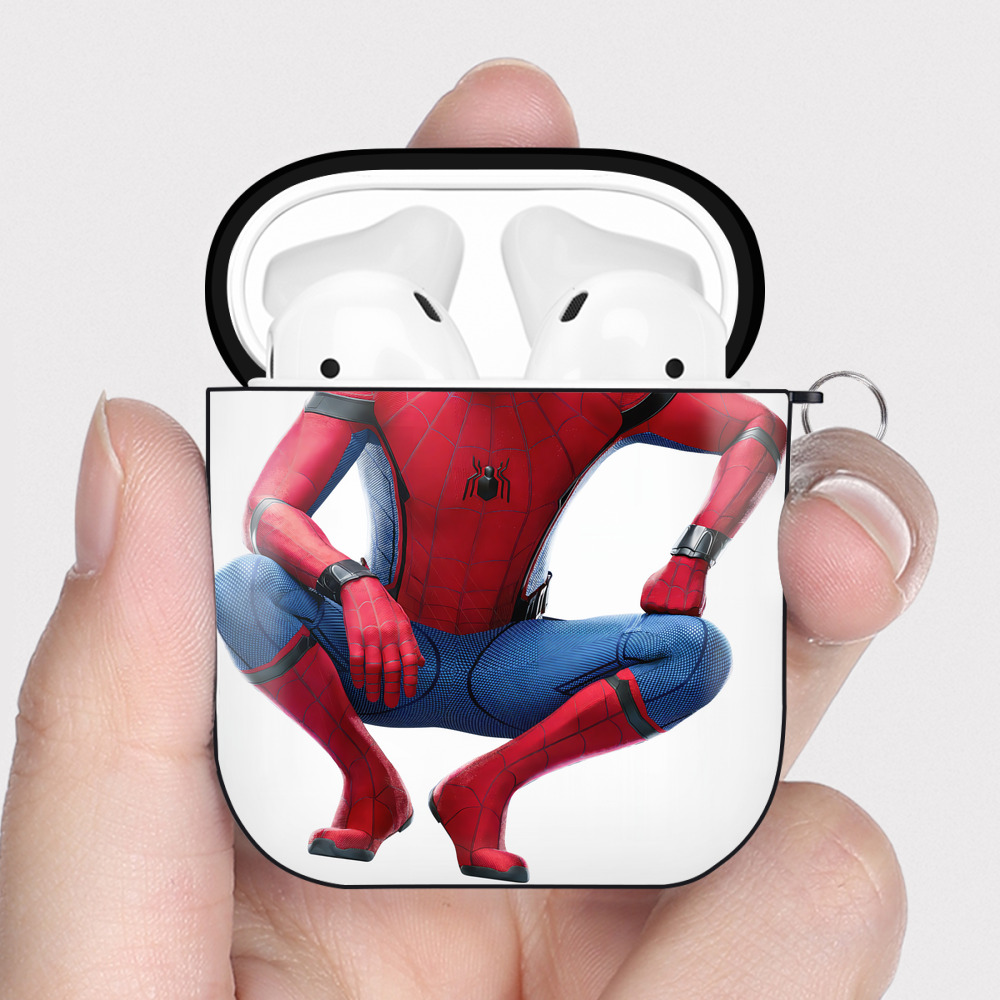 （画像用） Spider Man スパイダーマン AirPods 第2世代保護ケース ハードシェル ブラック 耐衝撃・防指紋・カラビナ付き