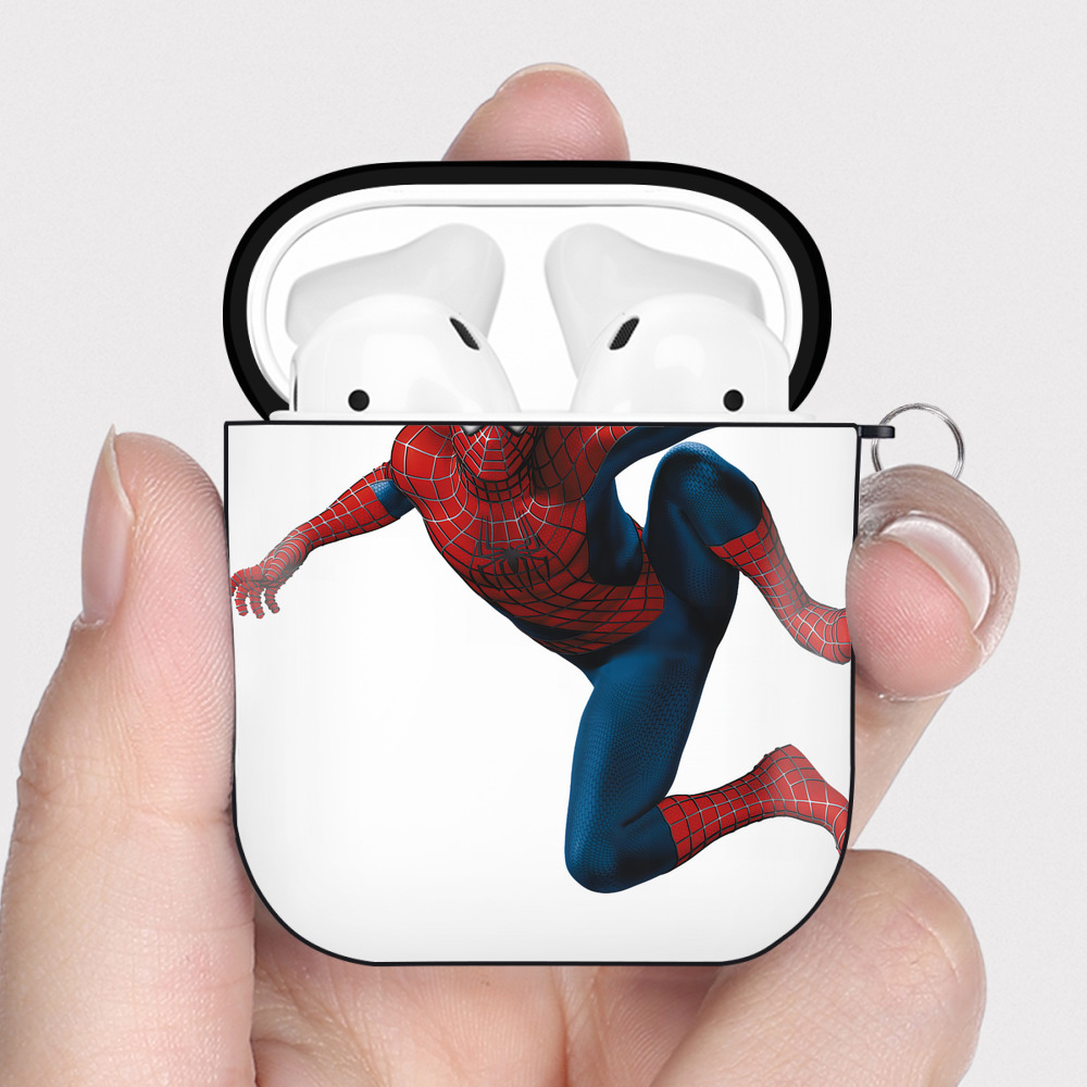 （画像用） Spider Man スパイダーマン AirPods 第2世代保護ケース ハードシェル ブラック 耐衝撃・防指紋・カラビナ付き