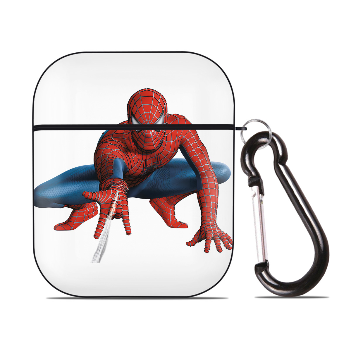 （画像用） Spider Man スパイダーマン AirPods 第2世代保護ケース ハードシェル ブラック 耐衝撃・防指紋・カラビナ付き