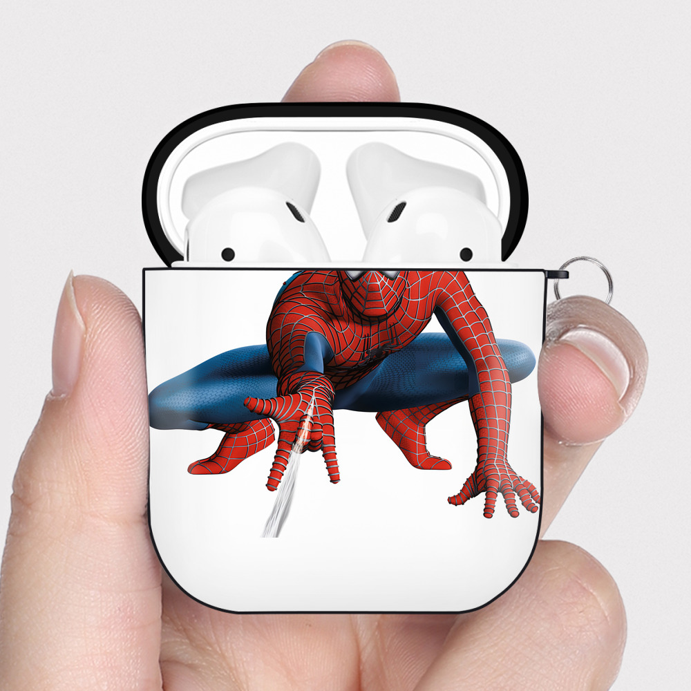 （画像用） Spider Man スパイダーマン AirPods 第2世代保護ケース ハードシェル ブラック 耐衝撃・防指紋・カラビナ付き
