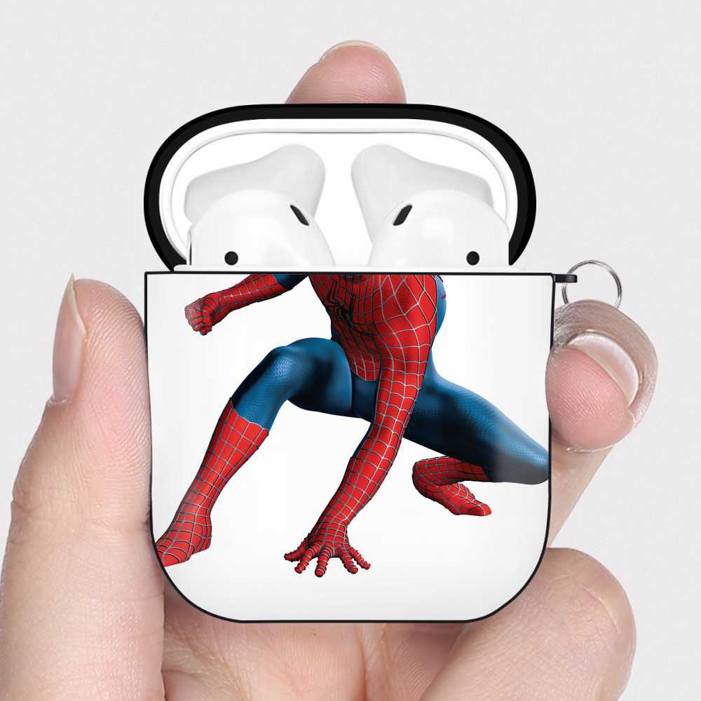 （画像用） Spider Man スパイダーマン AirPods 第2世代保護ケース ハードシェル ブラック 耐衝撃・防指紋・カラビナ付き