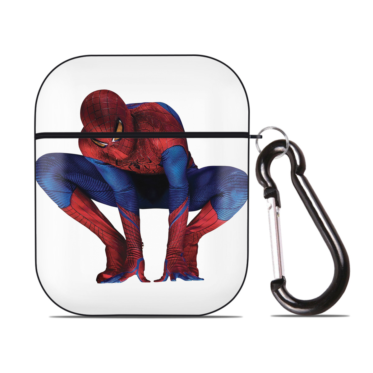 （画像用） Spider Man スパイダーマン AirPods 第2世代保護ケース ハードシェル ブラック 耐衝撃・防指紋・カラビナ付き