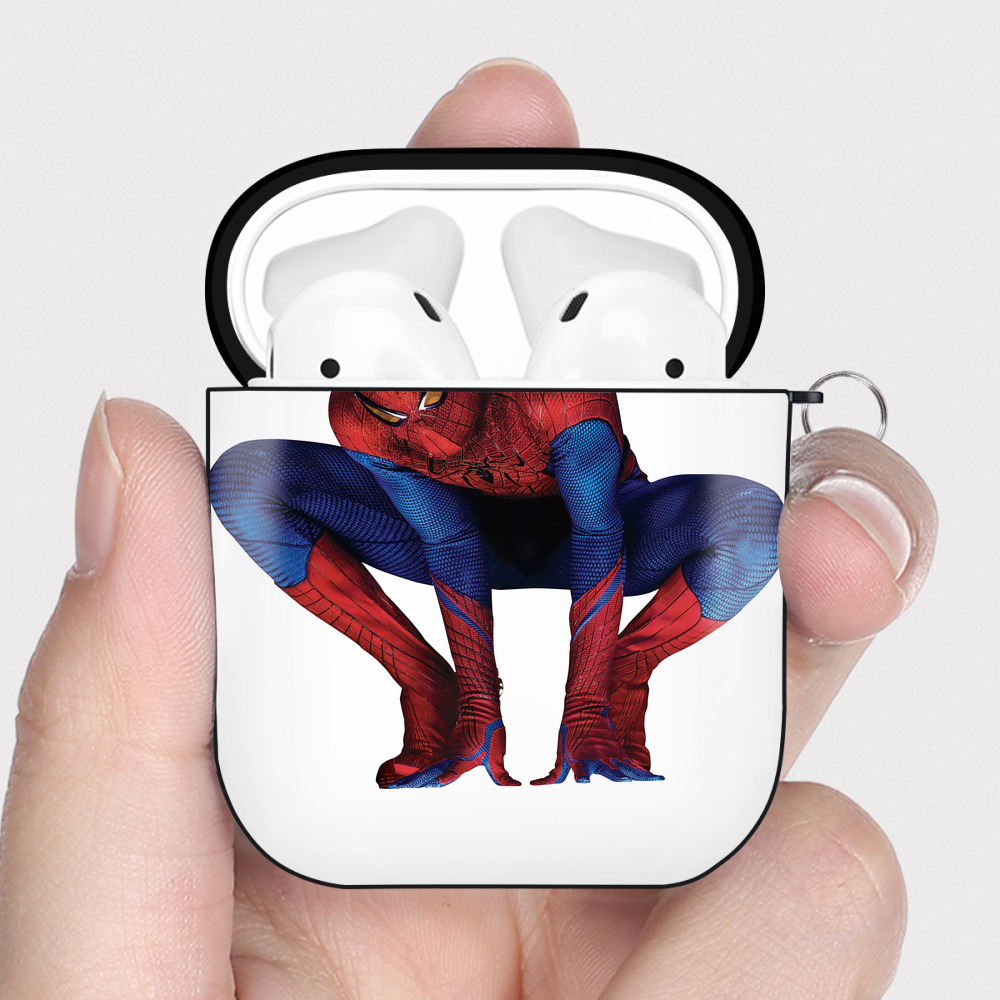 （画像用） Spider Man スパイダーマン AirPods 第2世代保護ケース ハードシェル ブラック 耐衝撃・防指紋・カラビナ付き