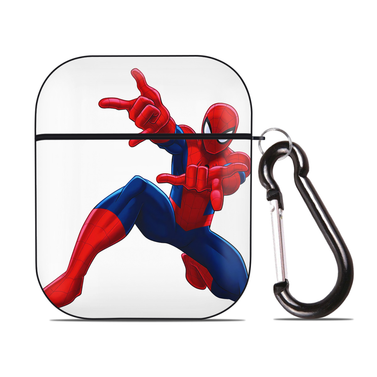 （画像用） Spider Man スパイダーマン AirPods 第2世代保護ケース ハードシェル ブラック 耐衝撃・防指紋・カラビナ付き