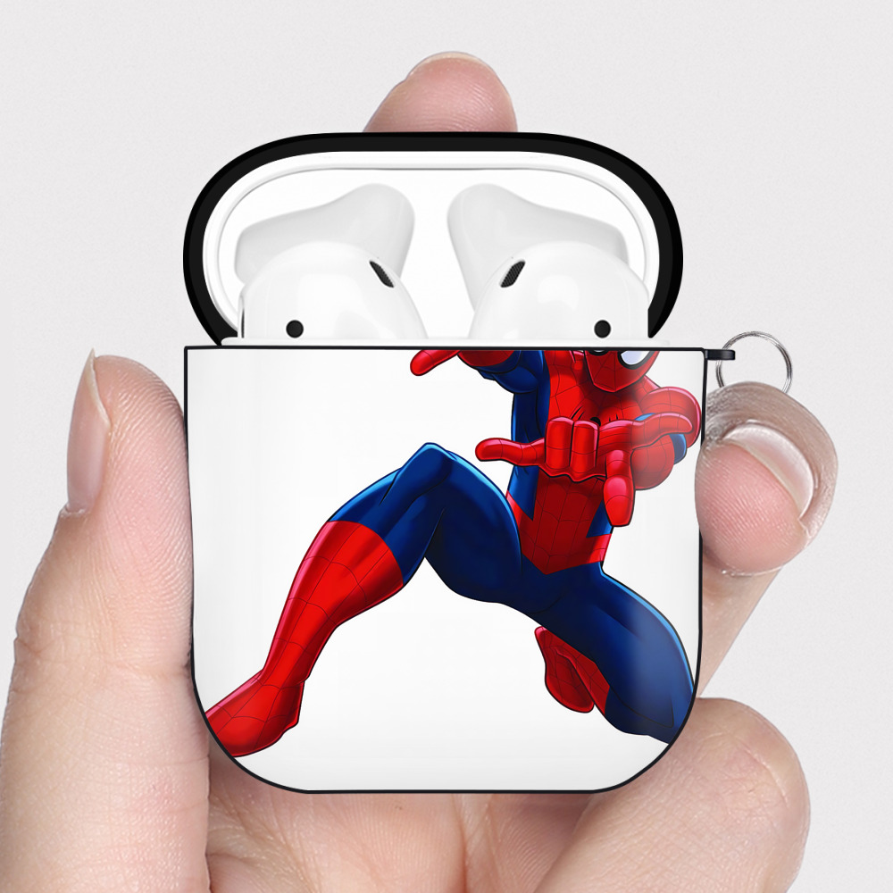 （画像用） Spider Man スパイダーマン AirPods 第2世代保護ケース ハードシェル ブラック 耐衝撃・防指紋・カラビナ付き