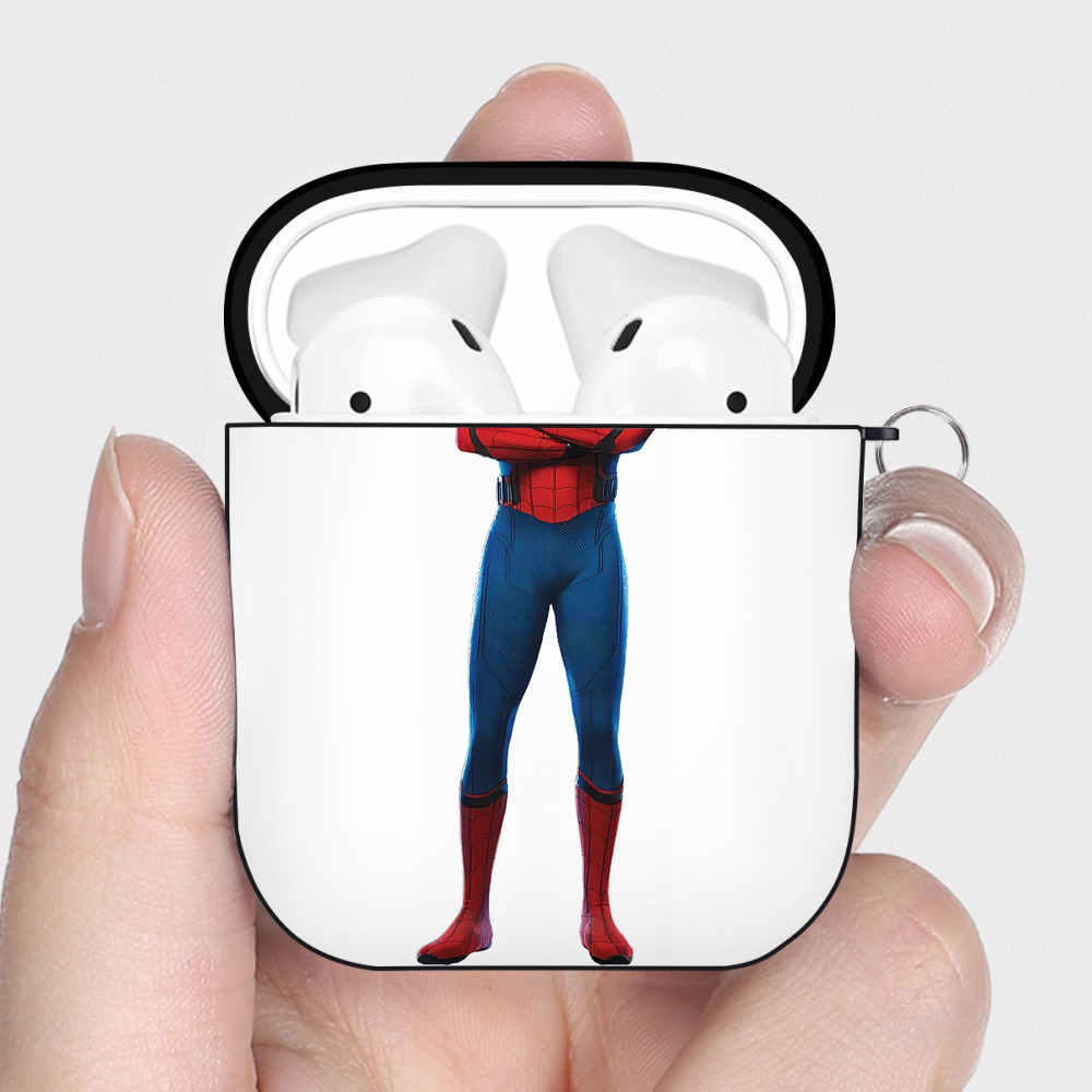 （画像用） Spider Man スパイダーマン AirPods 第2世代保護ケース ハードシェル ブラック 耐衝撃・防指紋・カラビナ付き