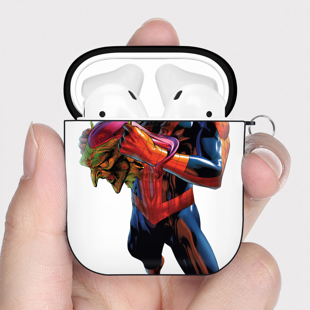 （画像用） Spider Man スパイダーマン AirPods 第2世代保護ケース ハードシェル ブラック 耐衝撃・防指紋・カラビナ付き