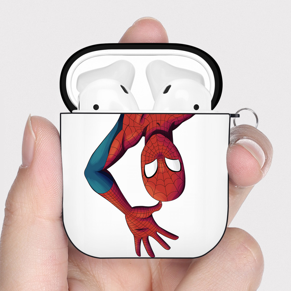 （画像用） Spider Man スパイダーマン AirPods 第2世代保護ケース ハードシェル ブラック 耐衝撃・防指紋・カラビナ付き