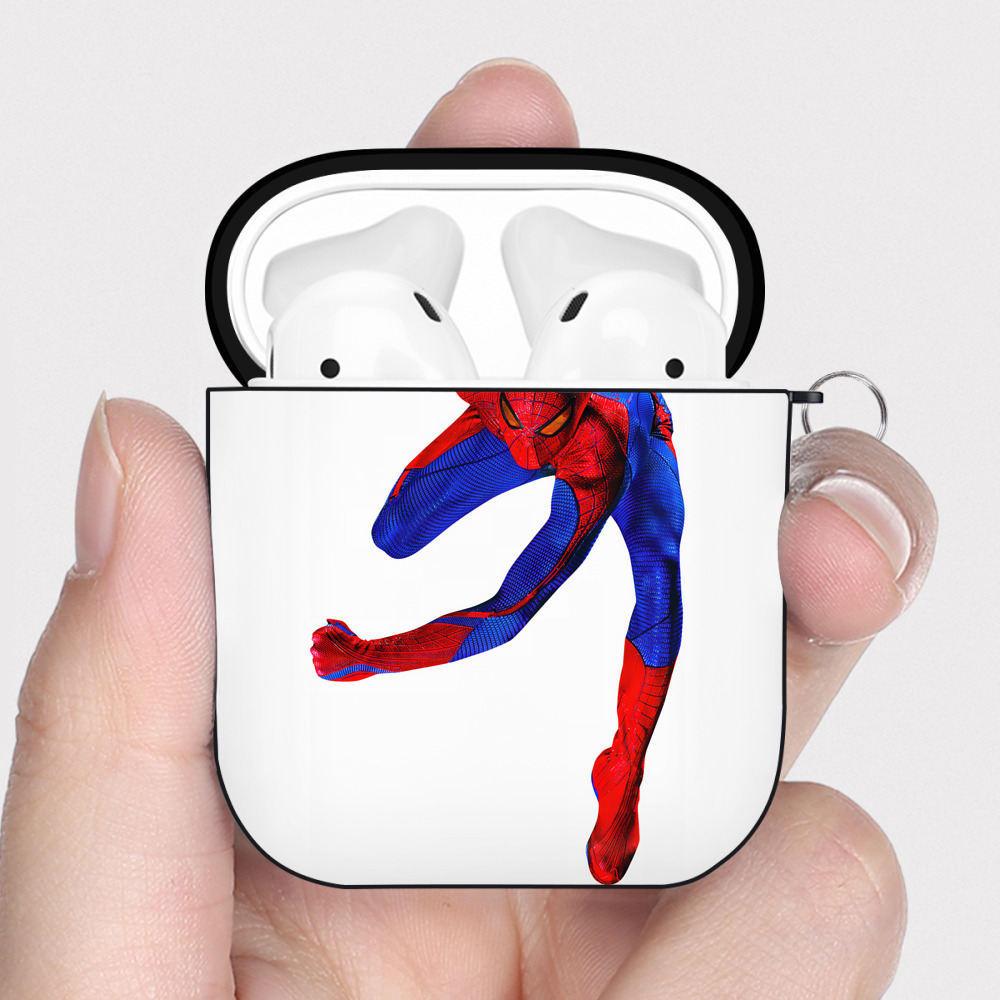 （画像用） Spider Man スパイダーマン AirPods 第2世代保護ケース ハードシェル ブラック 耐衝撃・防指紋・カラビナ付き