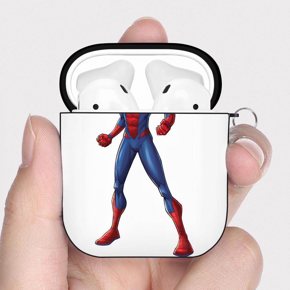 （画像用） Spider Man スパイダーマン AirPods 第2世代保護ケース ハードシェル ブラック 耐衝撃・防指紋・カラビナ付き