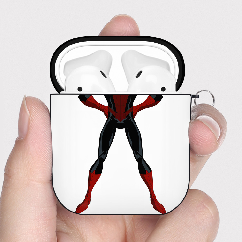 （画像用） Spider Man スパイダーマン AirPods 第2世代保護ケース ハードシェル ブラック 耐衝撃・防指紋・カラビナ付き