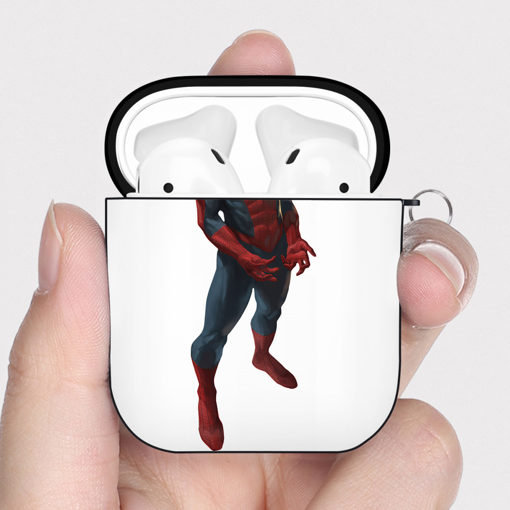 （画像用） Spider Man スパイダーマン AirPods 第2世代保護ケース ハードシェル ブラック 耐衝撃・防指紋・カラビナ付き