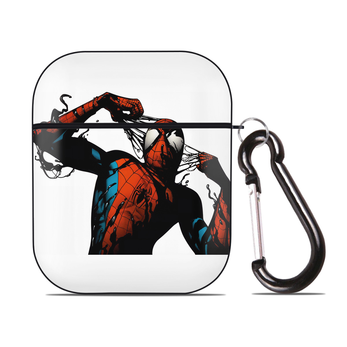 （画像用） Spider Man スパイダーマン AirPods 第2世代保護ケース ハードシェル ブラック 耐衝撃・防指紋・カラビナ付き
