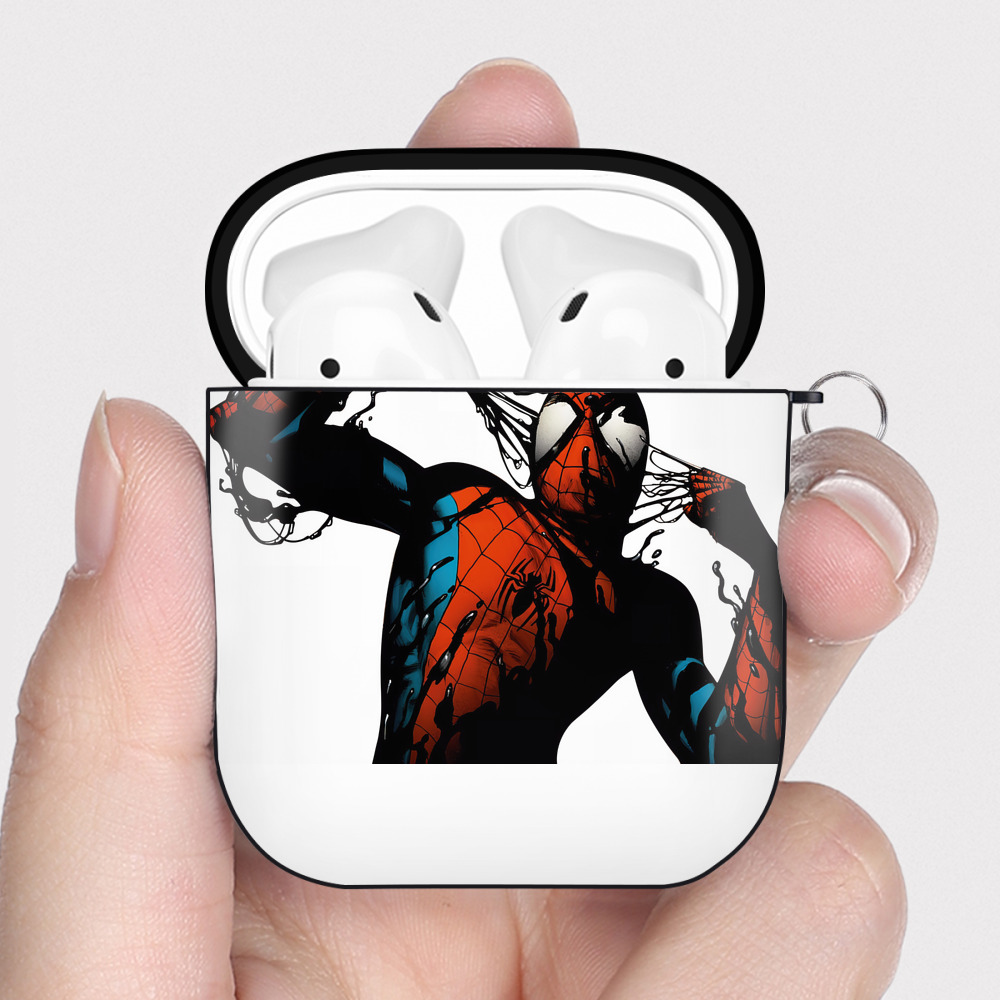 （画像用） Spider Man スパイダーマン AirPods 第2世代保護ケース ハードシェル ブラック 耐衝撃・防指紋・カラビナ付き