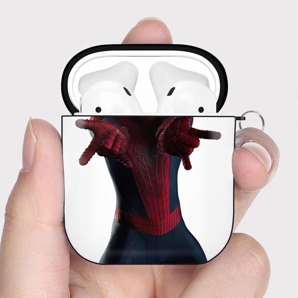 （画像用） Spider Man スパイダーマン AirPods 第2世代保護ケース ハードシェル ブラック 耐衝撃・防指紋・カラビナ付き