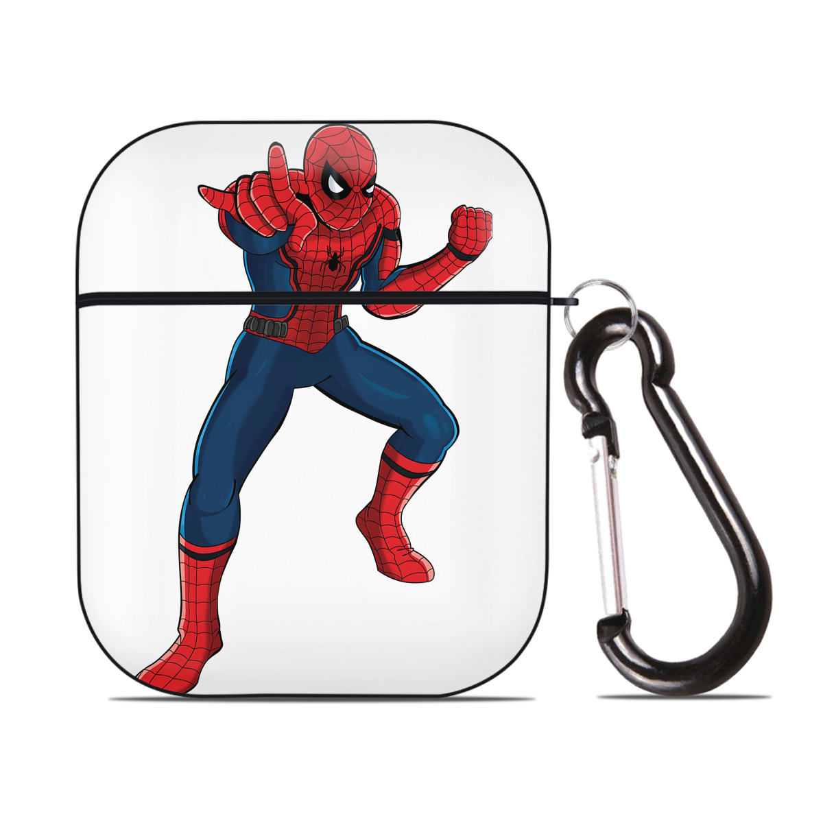（画像用） Spider Man スパイダーマン AirPods 第2世代保護ケース ハードシェル ブラック 耐衝撃・防指紋・カラビナ付き