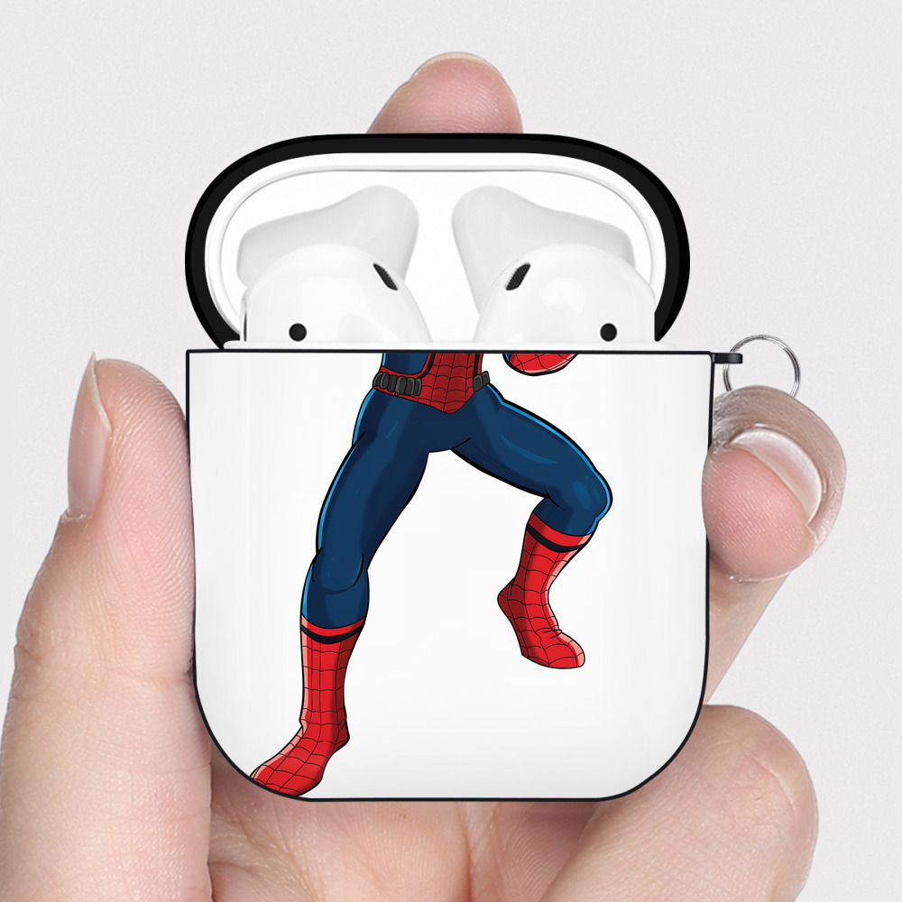 （画像用） Spider Man スパイダーマン AirPods 第2世代保護ケース ハードシェル ブラック 耐衝撃・防指紋・カラビナ付き