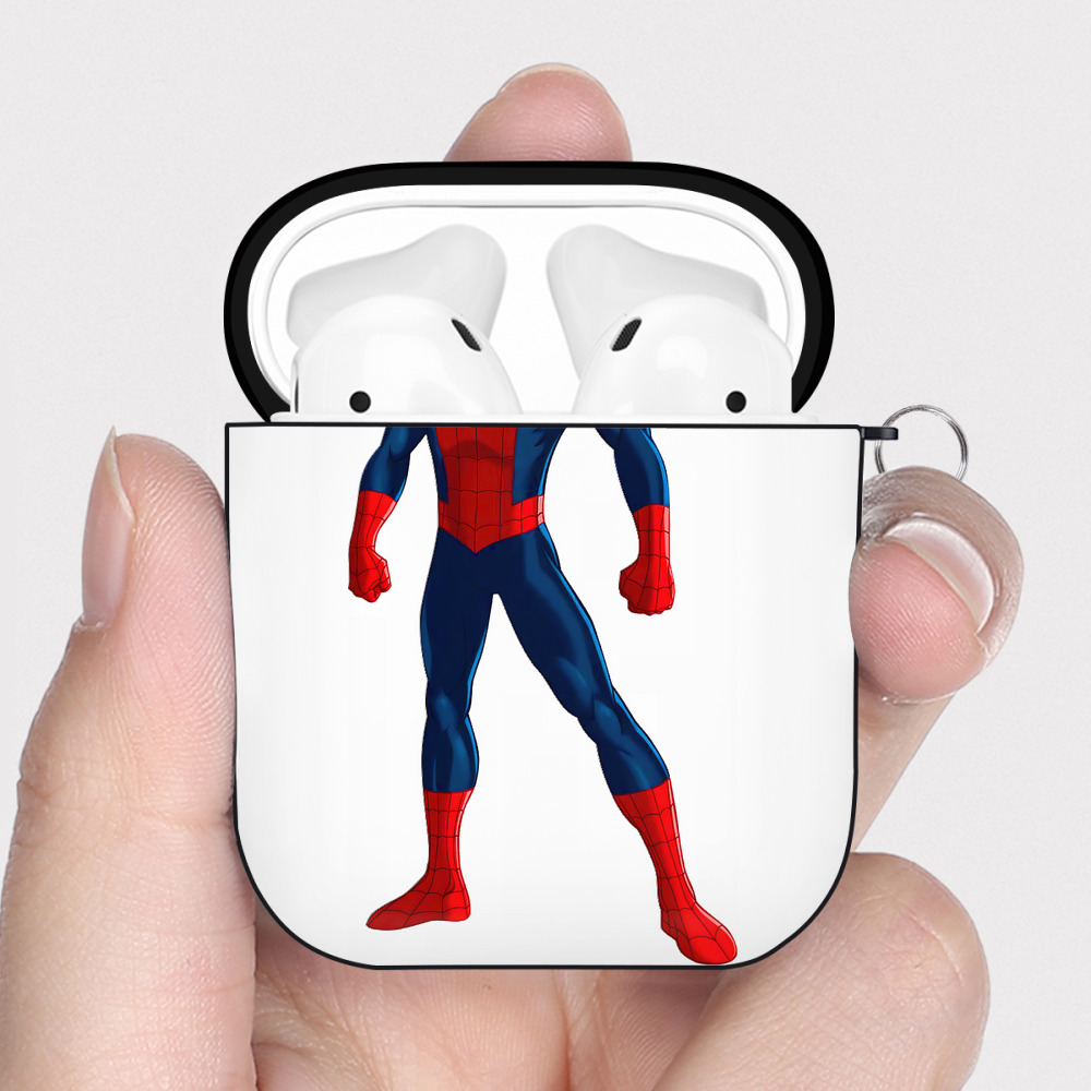 （画像用） Spider Man スパイダーマン AirPods 第2世代保護ケース ハードシェル ブラック 耐衝撃・防指紋・カラビナ付き