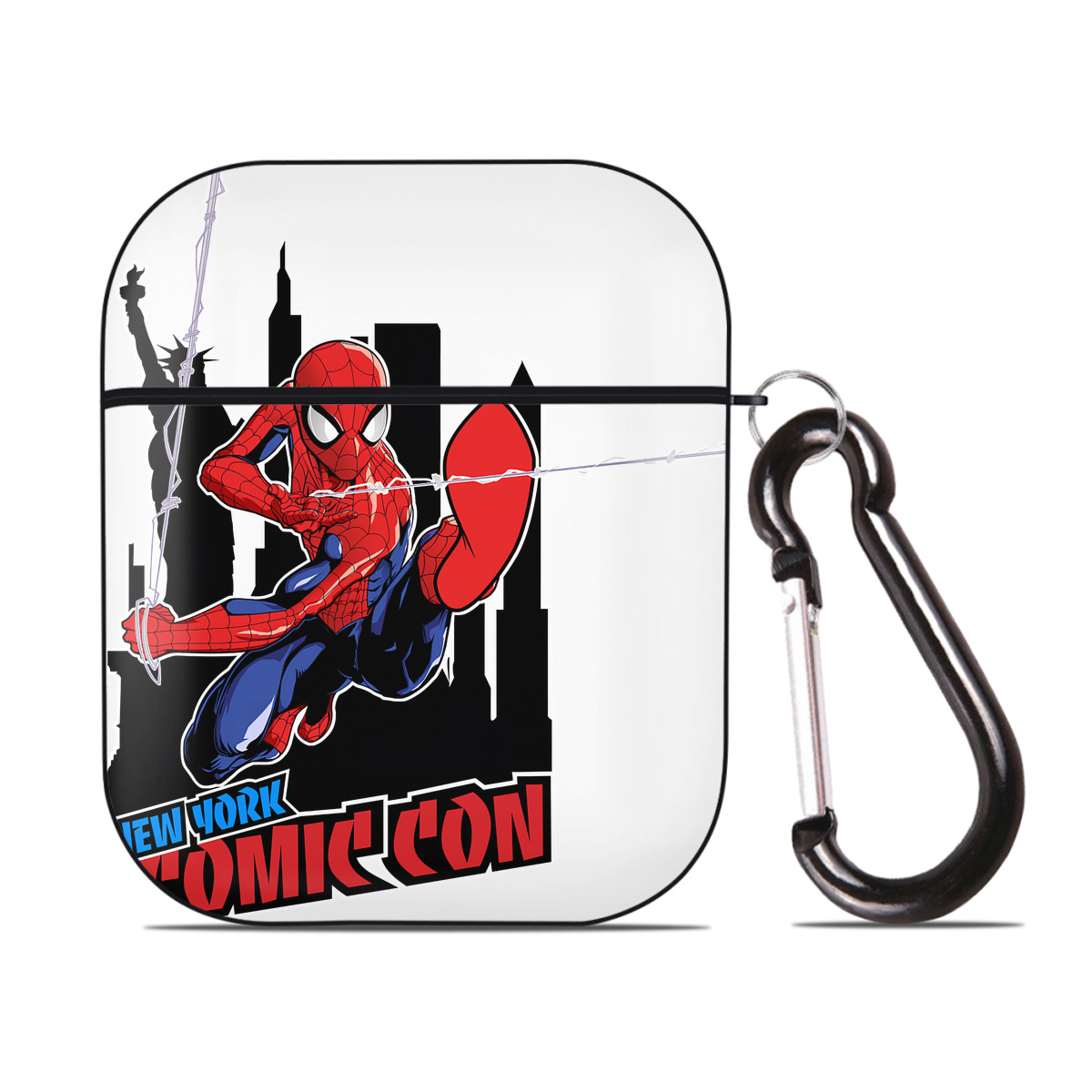 （画像用） Spider Man スパイダーマン AirPods 第2世代保護ケース ハードシェル ブラック 耐衝撃・防指紋・カラビナ付き