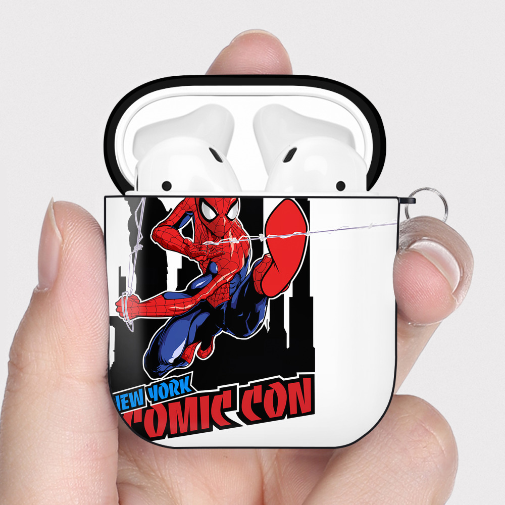 （画像用） Spider Man スパイダーマン AirPods 第2世代保護ケース ハードシェル ブラック 耐衝撃・防指紋・カラビナ付き